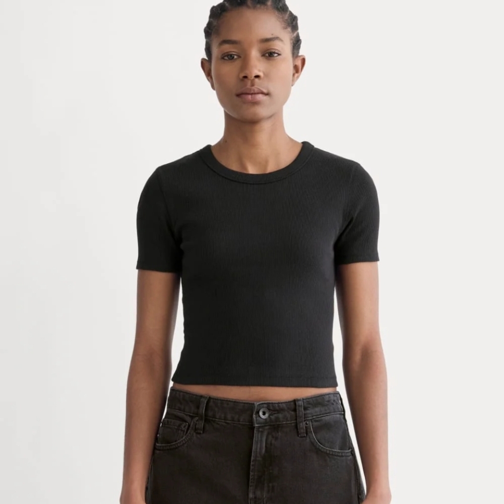 Everlane Black Ribbed Crop Tee XS